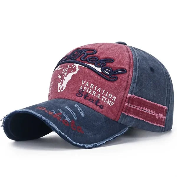 Distressed denim baseball cap