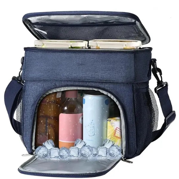 14L Oxford Double Layer Insulated Lunch Cooler Bag W/Strap