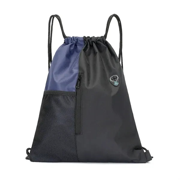 Nylon Sports Gym Drawstring Backpack W/Zipper & Mesh Pockets