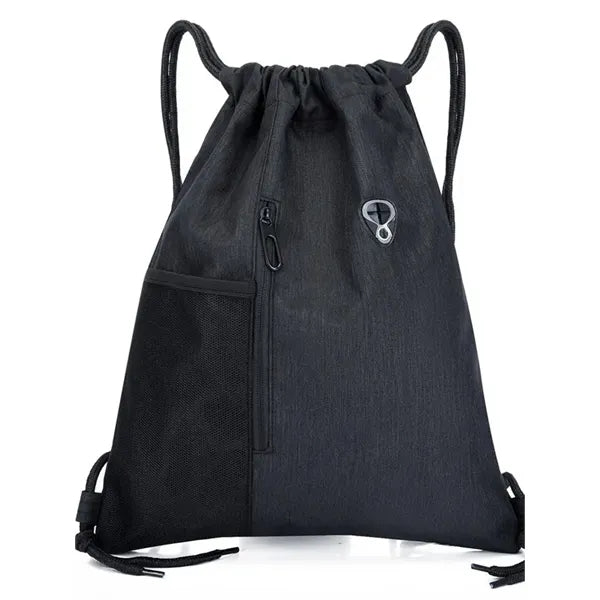 Nylon Sports Gym Drawstring Backpack W/Zipper & Mesh Pockets