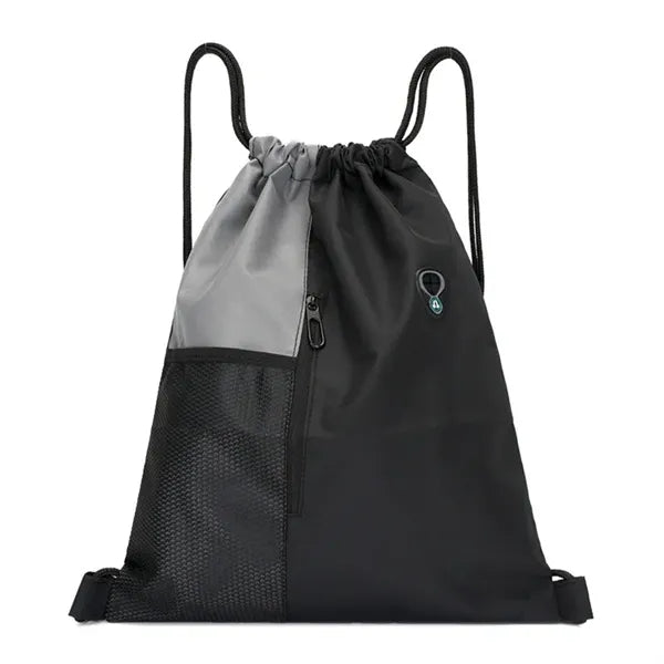 Nylon Sports Gym Drawstring Backpack W/Zipper & Mesh Pockets