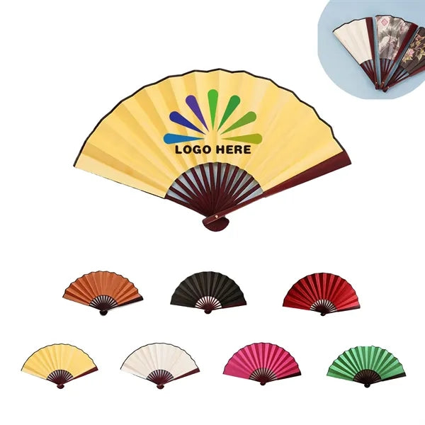 Bamboo 2-Sided Full Color Handheld Cloth Folding Fan
