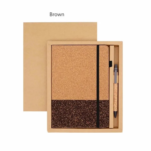 Eco Friendly Cork Gift Soft Wood Notebook Set with Pen
