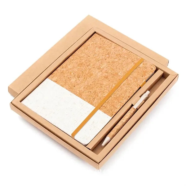 Eco Friendly Cork Gift Soft Wood Notebook Set with Pen