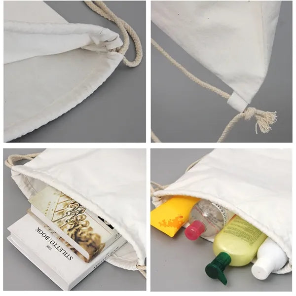 Blank Cotton Canvas Drawstring Bags Storage Backpack