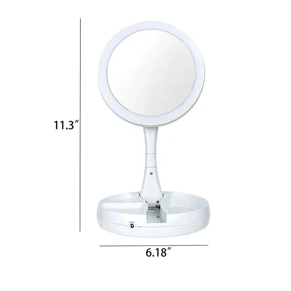 Round Folding LED Outdoor Indoor Makeup Mirror Plug In
