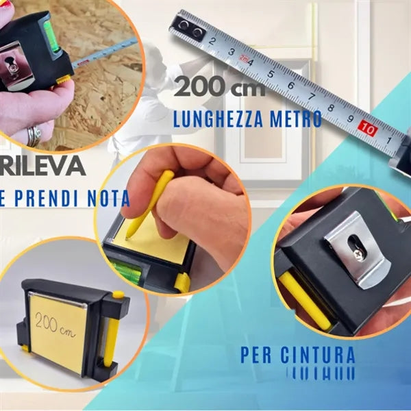 Steel Tape Measure with Spirit Level Note Memo Pad And Pen