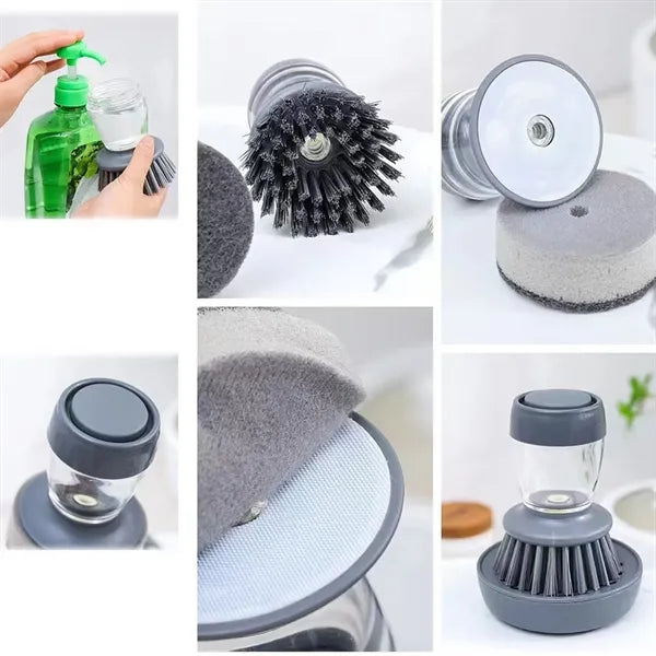 Kitchen Water Sprayed Cleaning Scrub Brush Press Out