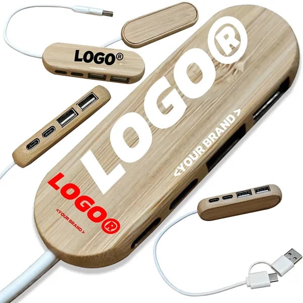 Bamboo Multifunctional Usb Hub Conversion Head Port Splitter