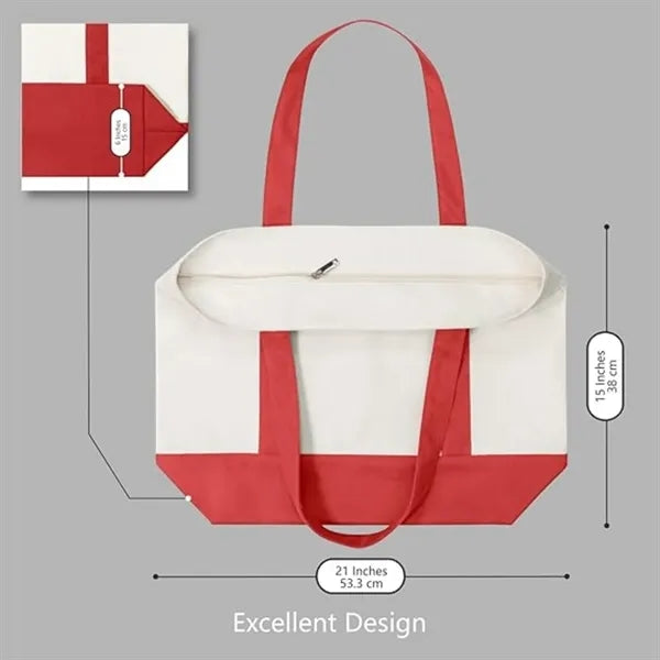 Cotton Tote Bag for Shopping Grocery Travel Zipper