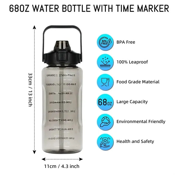 68oz Large Capacity Water Bottles with Straw & Time Marker