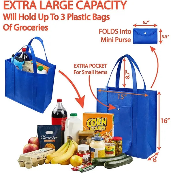Extra Large Grocery Bags Foldable Into Pouch Durable Heavy