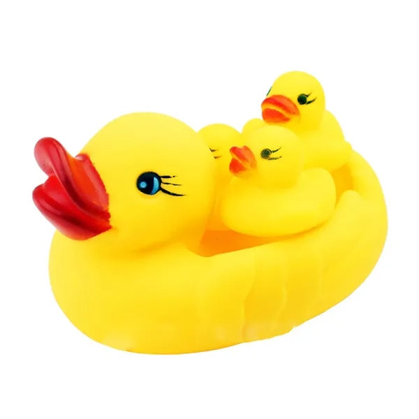 Water Play Bath Toys Rubber 1 Big 3 Small Net Ducks