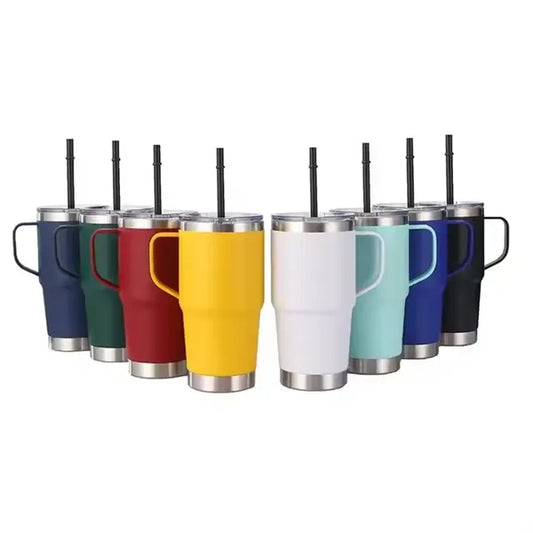 20oz Insulated Stainless Steel Tumbler With handle and straw