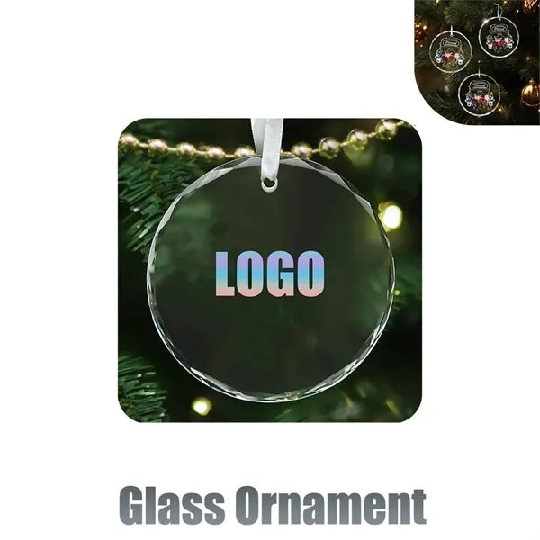 Round Crystal Glass Christmas Hanging Ornament
