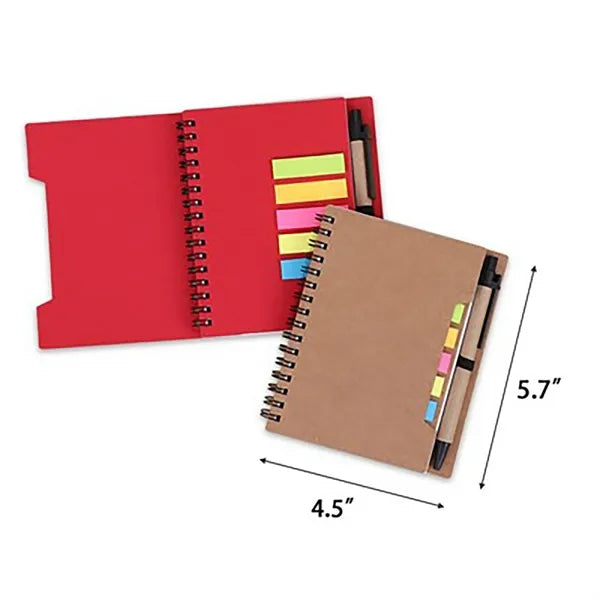 Spiral Notebook With Ball Pen and Sticky