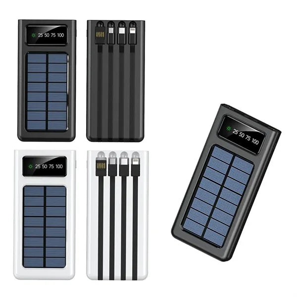 10000 mAh Large Capacity Solar Power Bank Built-in 4 Cables