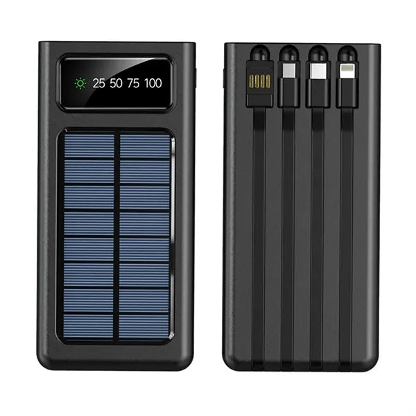 10000 mAh Large Capacity Solar Power Bank Built-in 4 Cables