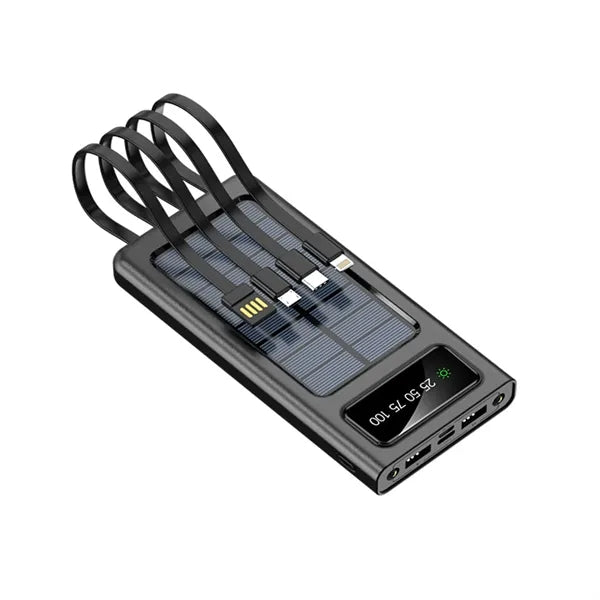 10000 mAh Large Capacity Solar Power Bank Built-in 4 Cables