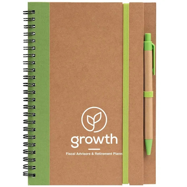 Kraft Hard Cover Spiral Notebook with Pen