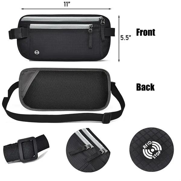 RFID Block Light Travel Waist Fanny Bag W/ Secure Zipper