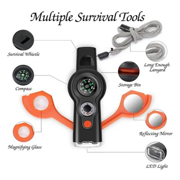 7-in-1 Multi-Purpose Survival Multi-function Safety Whistle