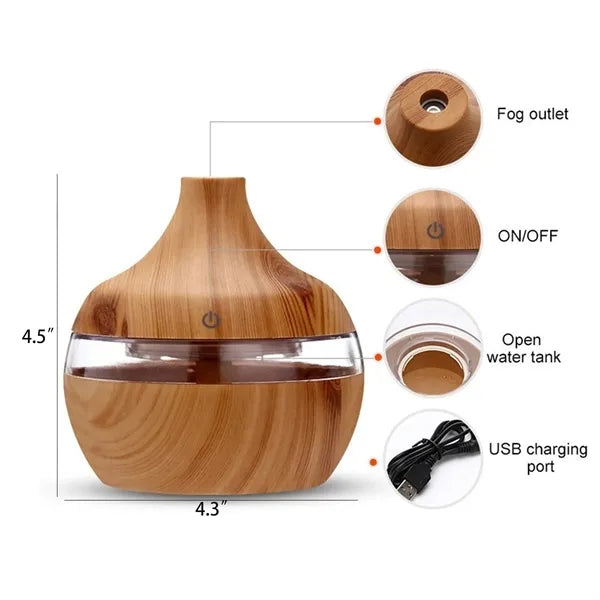 10oz USB Wood Grain Aromatherapy Diffuser