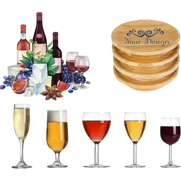 3.9" Round Bamboo Wine Glass Cover