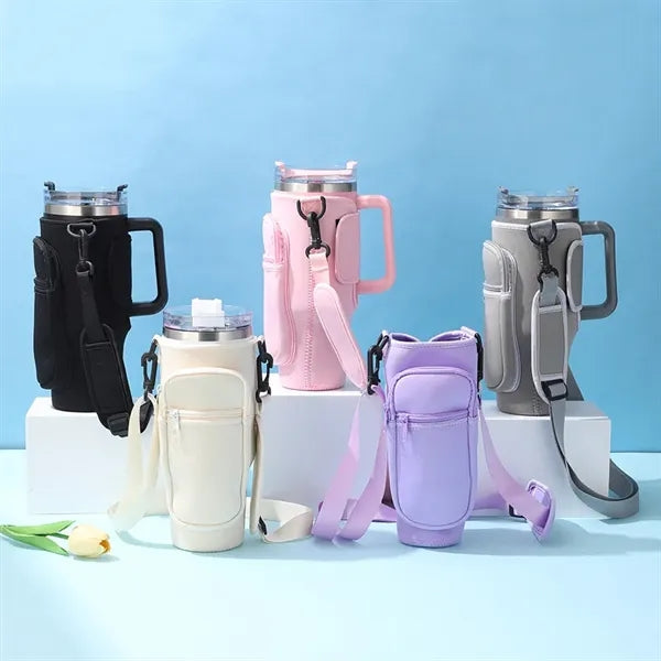 Neoprene 40oz Tumbler Carrier Bag With Strap & Pocket