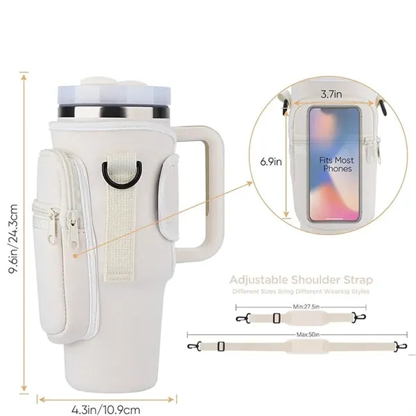 Neoprene 40oz Tumbler Carrier Bag With Strap & Pocket
