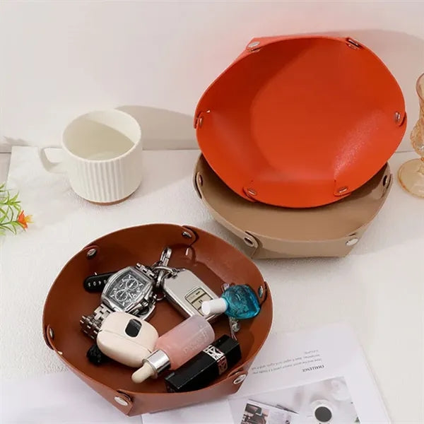 PU Leather Tray Desktop Storage Small Catchall Organizer