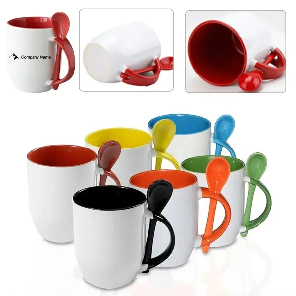 12 Oz. Ceramic Mug Coffee Cup W/Spoon
