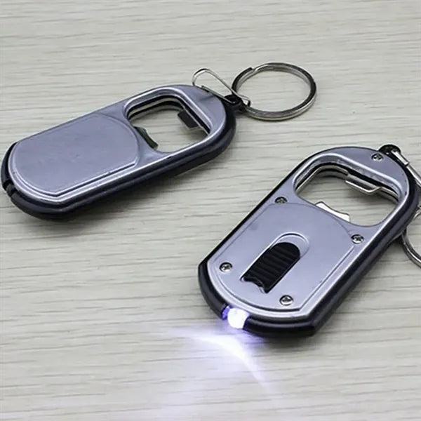 Mini Slide Button Led Flashlight With Can Opener Key Chain
