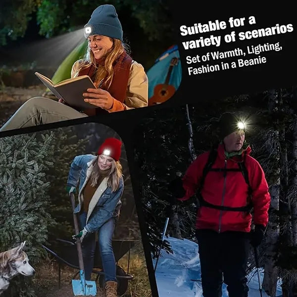 Unisex LED Beanie with Light Hands Free Headlamp Hats