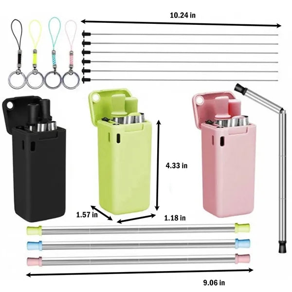 Silicone Foldable Portable Straws with Case