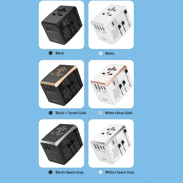 Worldwide Travel Plug Adapter AC Outlet Gan 45W 3 Type C