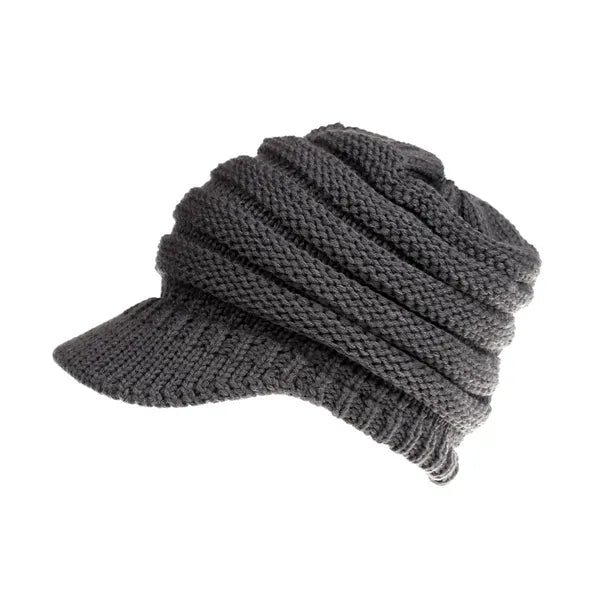 Women Winter Knit Ponytail Beanie With Visor