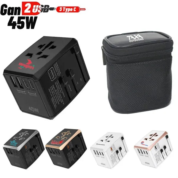 Worldwide Travel Plug Adapter AC Outlet Gan 45W 3 Type C