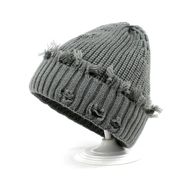 Unisex Winter Warm Knit Dilapidated Hole Beanie