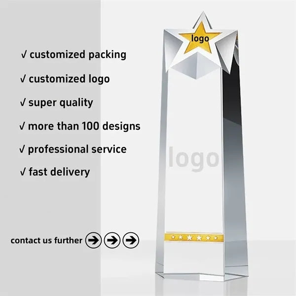 Crystal Trophy Award Personalized Glass Tournament Souvenir