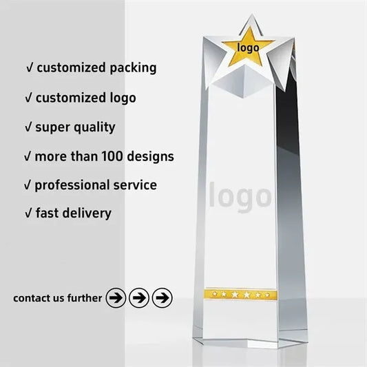 Crystal Trophy Award Personalized Glass Tournament Souvenir