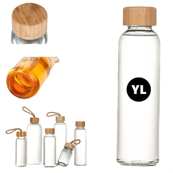 16 oz Glass Water Bottles with Bamboo Lid