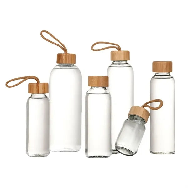 16 oz Glass Water Bottles with Bamboo Lid