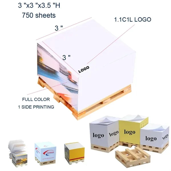Memo Sticky Notes Cube w/Wood Pallet