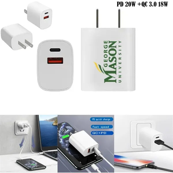 USB C Charger PD20W QC 18W Multiport Wall Plug AC Outlet