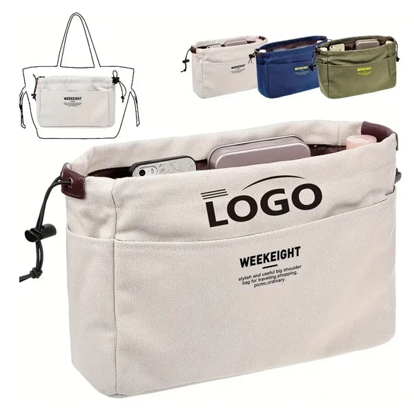 Portable canvas makeup bag