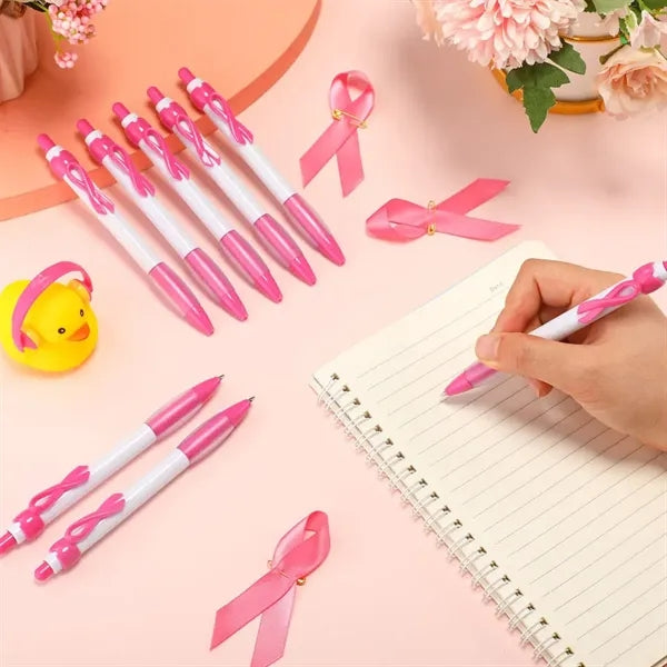 Breast Cancer Awareness Ribbon Ballpoint Pen & Badge Set