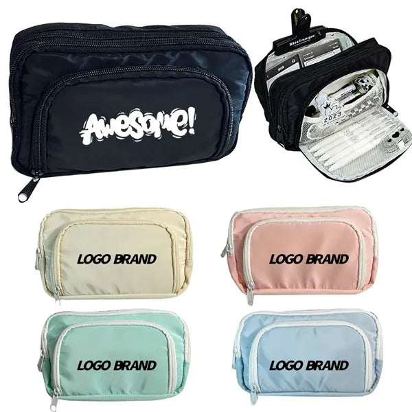 3 Compartments Large Pencil Pouch Pen Bag Box