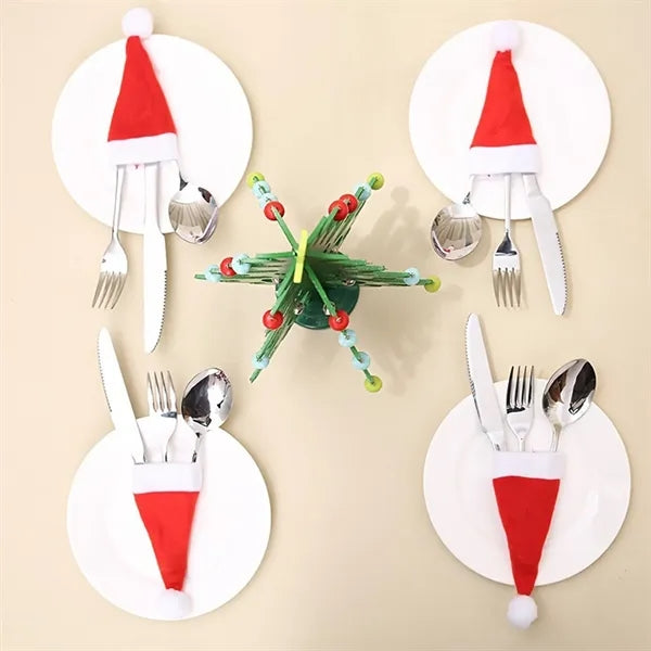 Christmas Santa Hats Pouches Cutlery Set Holders