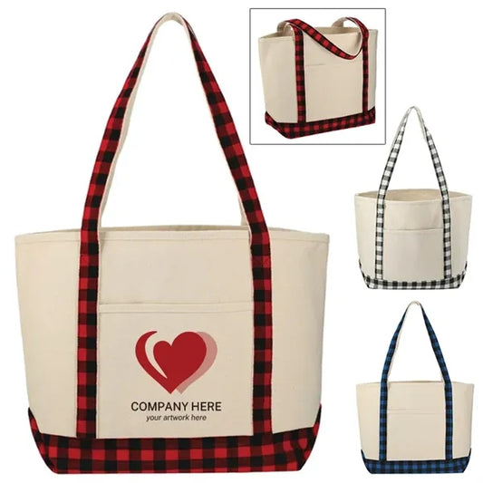 Plaid Cotton Boat Tote